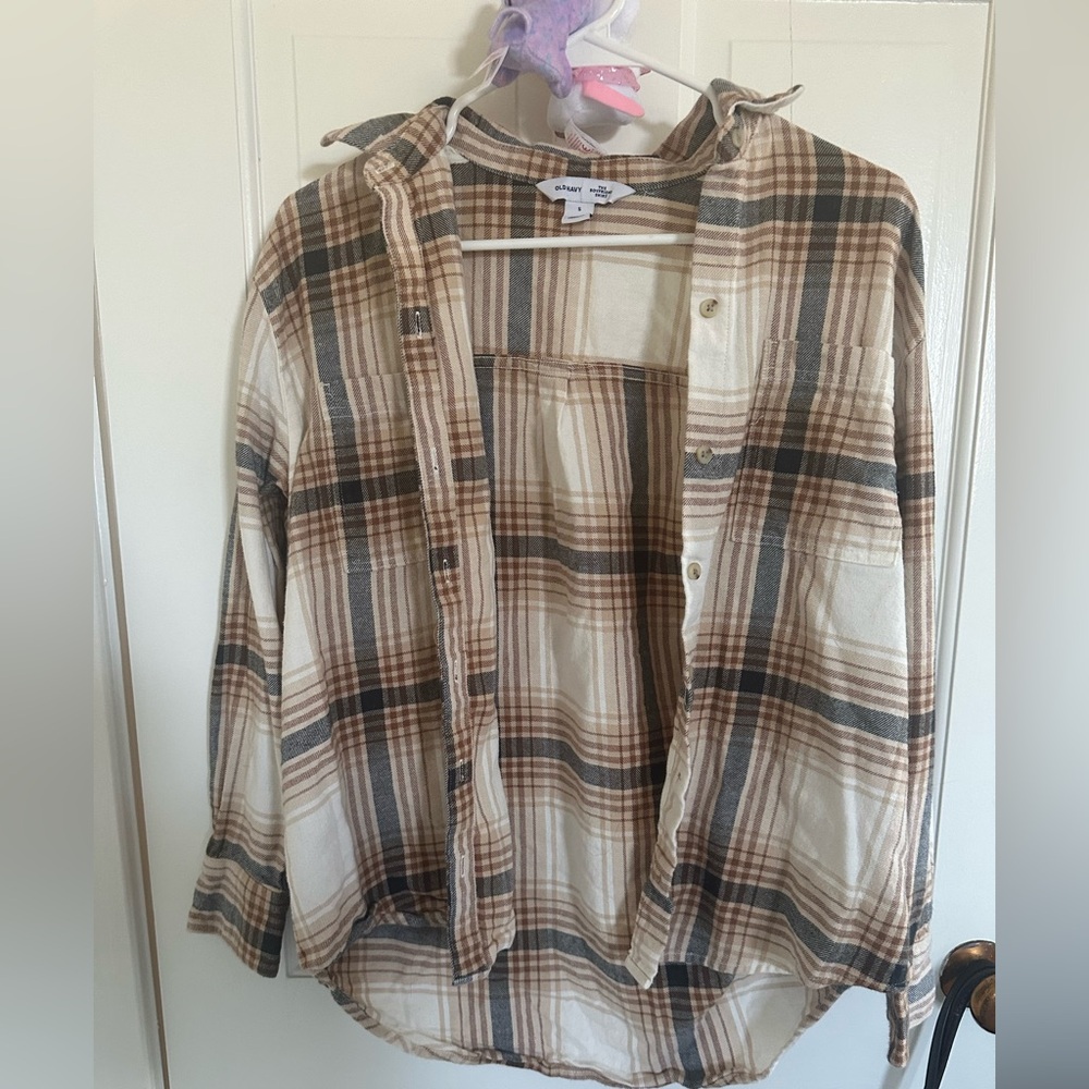 Old Navy Tan and Cream Plaid flannel